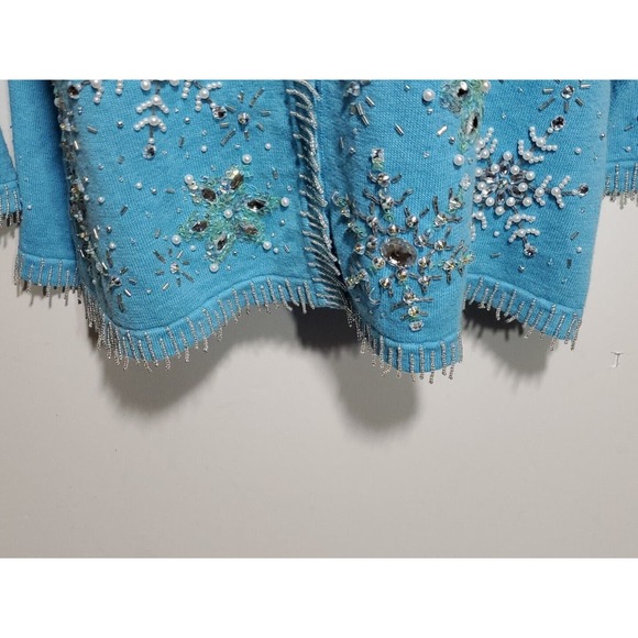 Berek by Takako Sakon XL Button Down Light Blue Sequins Beaded Cardigan Sweater - Picture 7 of 13
